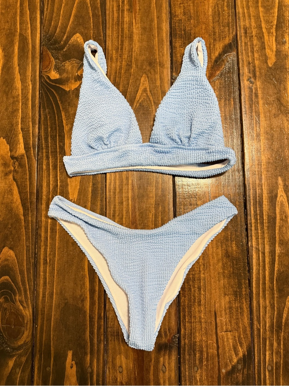 Light Blue Textured Triangle Bikini Set - Women Swim Bikini